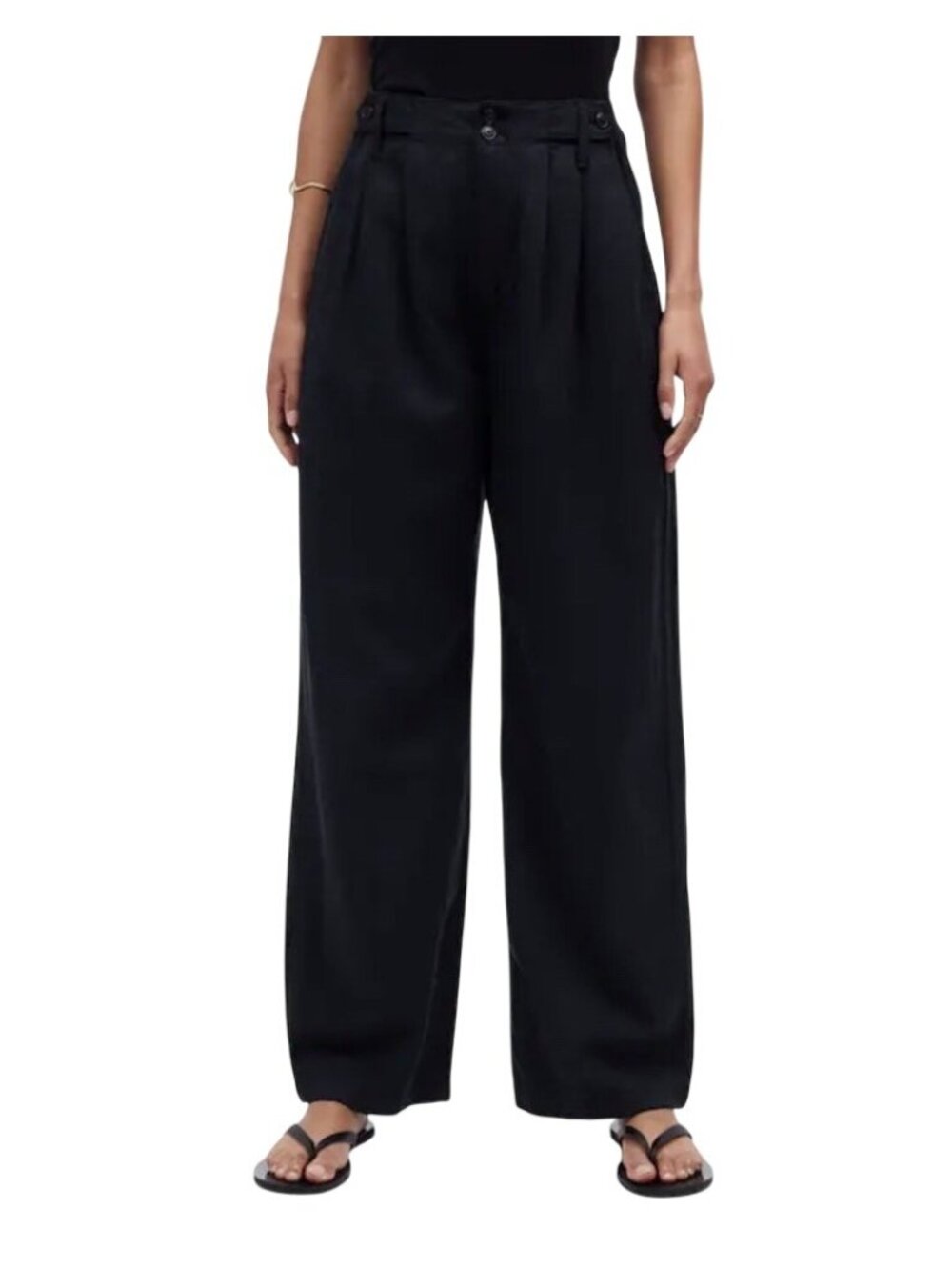Madewell The Harlow Wide Leg Pant Size 6 Black High Waist Linen Blend Boho Flowy